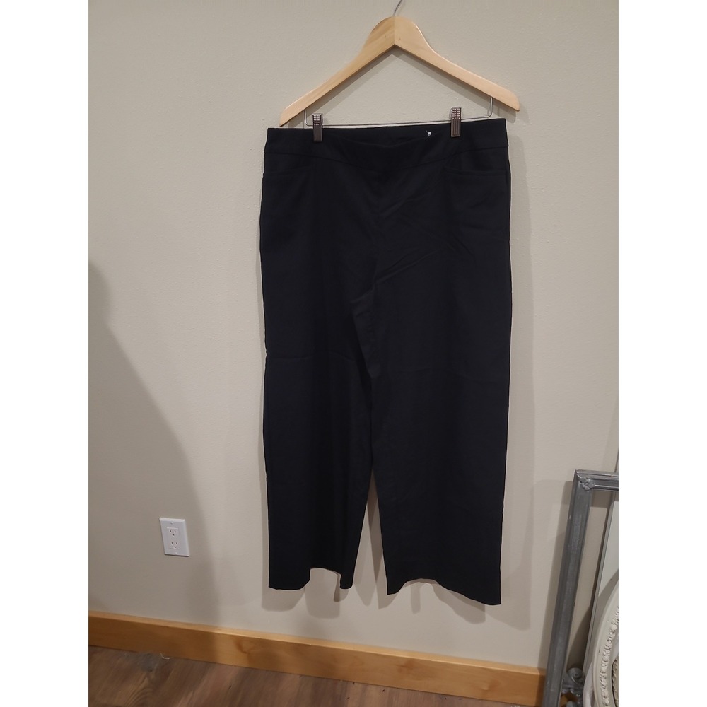 Chicos Women's SZ 14R  Black Pull on wide leg comfort career Pants closet staple